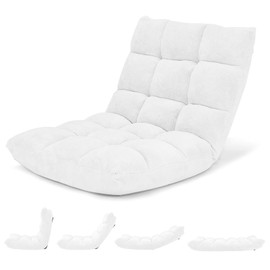 Giantex Floor Chair with Back Support, 14 Adjustable Position, Padded Sleeper Bed, Couch Recliner, Folding Gaming Floor Chairs for Adults, Living Room, Bedroom, Yoga, Meditation, White