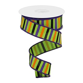 Horizontal Stripe Wired Edge Ribbon - 10 Yards (Lime, Orange, Purple, Black, 1.5")