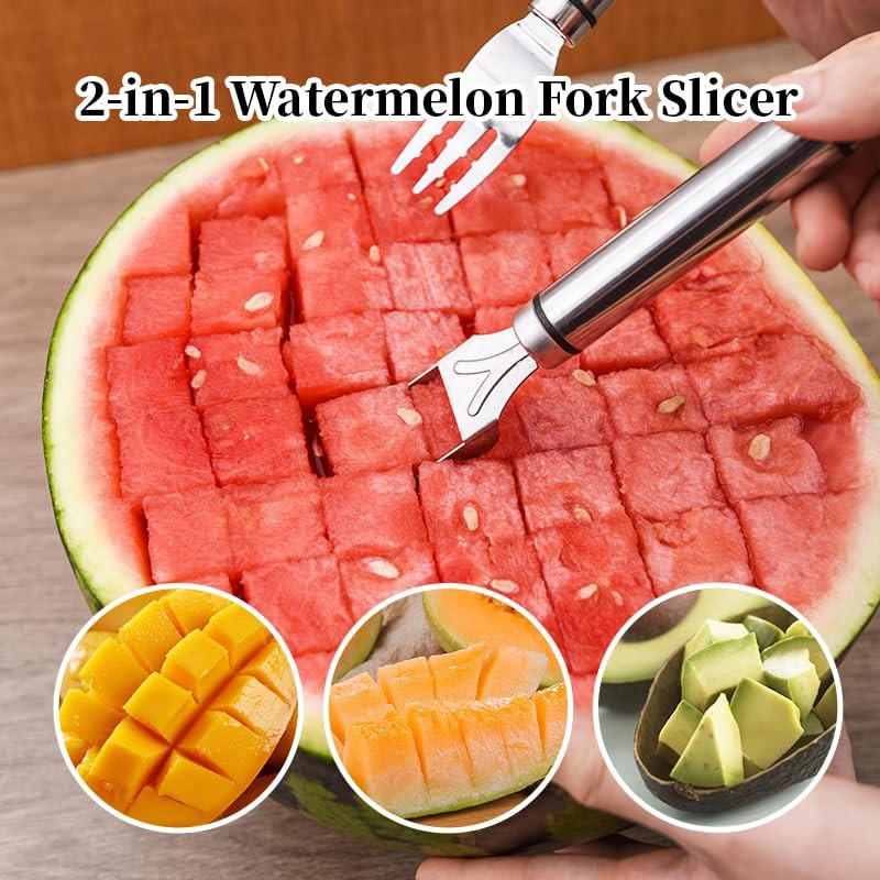 D-buy 4 Pcs 2-in-1 Stainless Steel Fruit Cutter Watermelon Cutter,