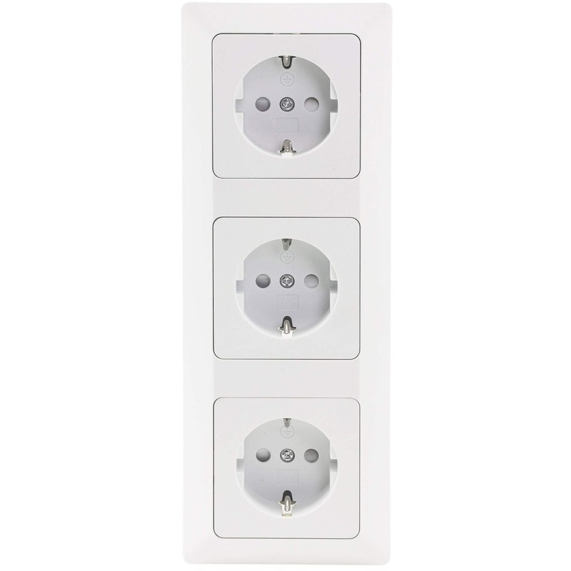 Milos 3-Way Socket Flush-Mounted White 3x Sockets with Increased Touch