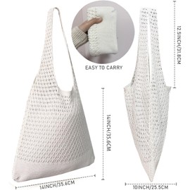 Stizimn Crochet Bags for Women Summer Beach Tote Bag Aesthetic Tote Bag Hippie Bag Knit Bag (White)