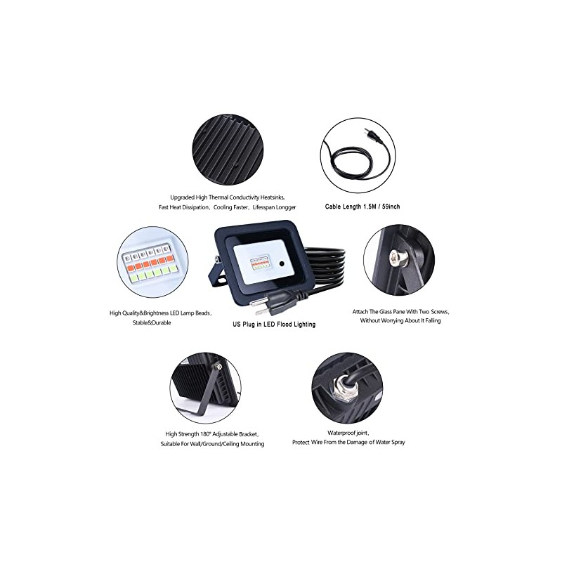 MIWAT 20W 2Pack LED Flood Light with Power Cord for