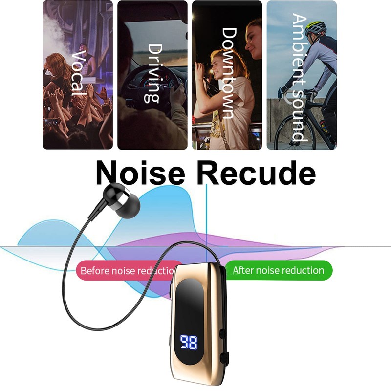 Retractable Wireless Headset Headphone Stereo Earphone V5.0 Noise Cancelling Mic
