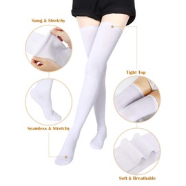 SATINIOR Extra Long Socks Thigh High Socks Extra Long Boot Stockings for Girls Women (Black, White, 2 Pairs)