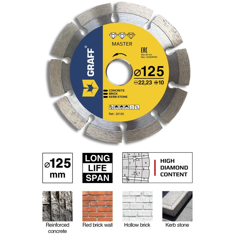 GRAFF Diamond Disc 125 mm for Stone, Reinforced Concrete, Granite,