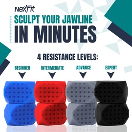 NexFit Jaw Exerciser for Men & Women – 4-Level Resistance Jaw Trainer for Men & Women – Food-Grade Silicone Double Chin Reducer – 8 Piece Kit with Carry Cases – Compact Mewing Jawline Shaper for Women