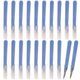 20 Stück Skalpellklingen, Sterile Skalpellmesser mit Skalpell-Griff, Kunststoff Chirurgische Skalpellmesser, Skalpellklingen Aus Karbonstahl, Ersatzklingen mit Schutzkappe, Einzeln Steril Verpackt