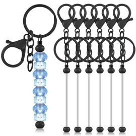 Huwena 6 Pcs Beadable Keychain Bars Blanks Bead Keychain Metal for Pendant DIY Crafts Jewelry Making Gift(Black)