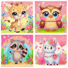 4 Packs Animals Diamond Art Kits for Kids - DIY 5D Cute Diamond Arts Painting Mosaic Kits for Adults Beginner - Full Round Drill Gem Art for Home Wall Decor Kids 6X6 inch