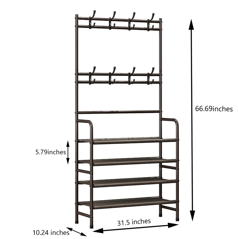YIZAIJIA 4 Tier Coat and Shoe Rack Entryway Coat Rack