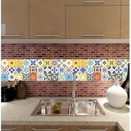 FLFK 60pcs Mexican Talavera Tile Stickers 10 x 10cm -4x4 Inch Peel & Stick Tile Decal for Kitchen Bathroom Backsplash