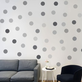 Studio Quee Boho Polka Dot Wall Sticker, 48 Removable and Repositionable Pattern Decals - Premium Fabric Material, Polka Dots, Stripes, Chevrons and Solid in 3 Shades of a Color (Grey), CP054
