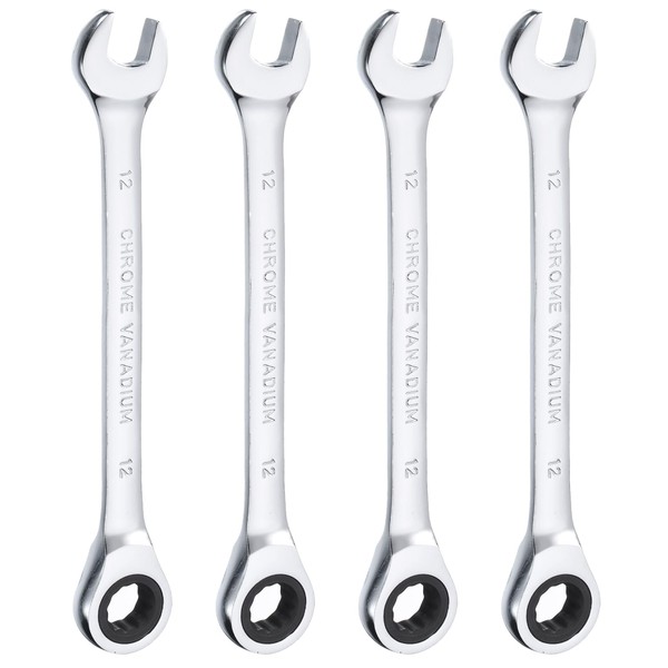 HARFINGTON 4pcs Ratcheting Wrench 12mm Metric 12PT Cr-V Polished Chromed
