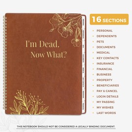 SUNEE End of Life Planner – Journal Guided Final Arrangements for Final Wishes, Passwords, Estate & Funeral Planning – Spiral Organizer with Tabs for Seniors & Family Legacy, 9x11.2", Brown