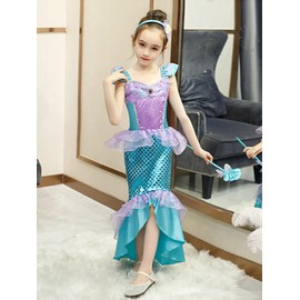 Qichenk Purplegreen 130 Dress, Children's Princess Dress, Cosplay, Dress, Costume, Luxurious 6-Piece Set, Princess Dress, Kids, Girls, Halloween Costume