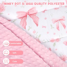 Jundetye Toddler Nap Mat with Pillow and Plush Blanket, Kids Sleeping Bags for Preschool Daycare, Slumber Bags for Girls Boys Ages 3-7 Years, 55'' x 23'', Pink Rose