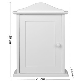 Wooden World Wooden Key Cabinet with Door and 6 Hooks - White