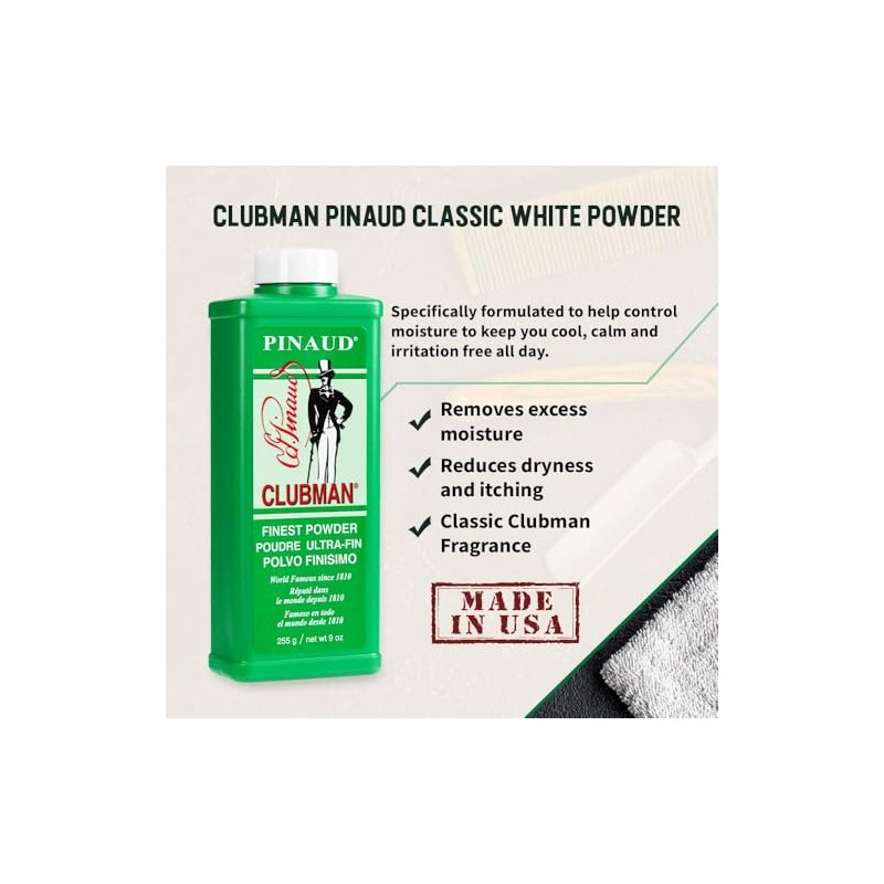 Clubman Pinaud Finest Talc Powder, 9 Ounce (Pack of 6)