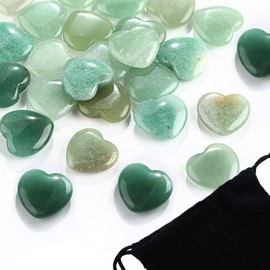 24 Pieces 0.8 Inches Rose Quartz Crystal Heart Love Stones Heart Worry Stones Love Carved Palm Worry Stone with Black Flannelette Bag for Chakra Reiki Balancing (Green)