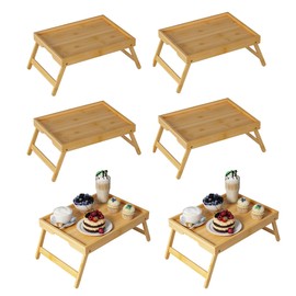 Youpehom Bed Tray Table with Folding Legs, Bamboo Breakfast in Bed for Kitchen Serving Tray, Sofa, Eating, Used As Laptop Desk Snack Tray (6 Pack, Bamboo Color)