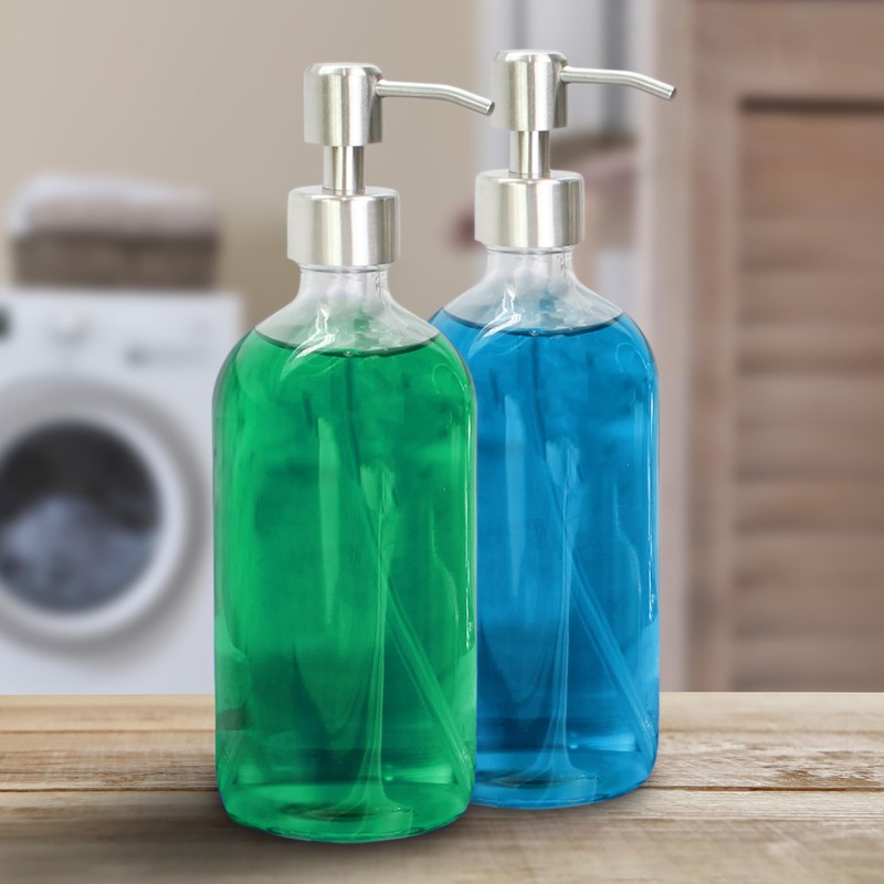 Cornucopia Brands 16-Ounce Clear Glass Bottles w/Stainless Steel Pumps (2