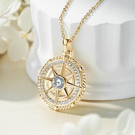 DYUNQ Compass Necklace, 925 Sterling Silver 5A Cubic Zirconia Graduation Gifts for Her, 18K Gold Plated Birthday Valentines Day Mothers Day Christmas Wedding Anniversary Jewelry Gifts, 18+2 inch