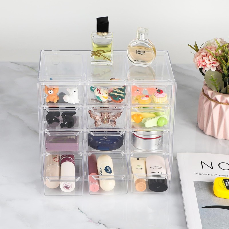SUPAWAY Mini Transparent Drawer Organizer Small Drawers Stackable Storage Box