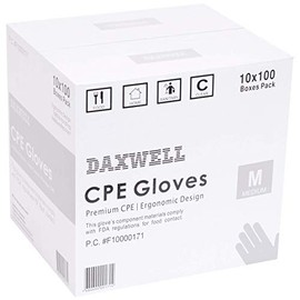 Daxwell Poly Gloves, Embossed, Premium Cast Polyethylene (CPE), Powder Free, Medium, Clear, F10000171 (Case of 1,000)