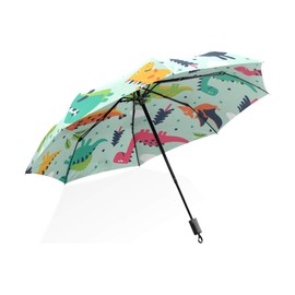 ISAOA Automatic Travel Umbrella, Compact, Foldable, Cute Dinosaur, Windproof Umbrella, Ultralight, UV Protection, Umbrella for Women, Men and Children, black