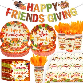 189Pcs Thanksgiving Party Supplies Thanksgiving Plates And Napkins Thanksgiving Plates Disposable Happy Friendsgiving Banner for Thanksgiving Decorations Friendsgiving Decorations