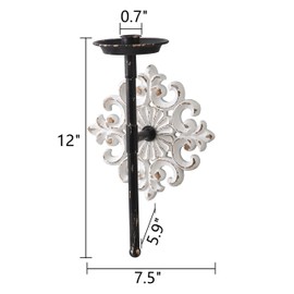 SOFE Farmhouse Tapered Candlestick Holders Wall Mounted, White Wall Candle Sconces Wooden 12 Inches Tall, Vintage Long Wall Sconce, Decor for Dining Room, Bathroom, Hallway, Floral Design