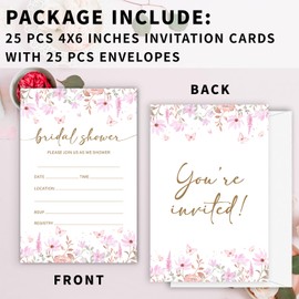Fbitey Pink Floral Bridal Shower Invitations, Spring Butterflies Invites with Envelopes, 4x6 Invite Card for Wedding Shower, Newlyweds, Party Favor & Decorations-A02