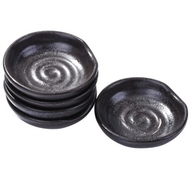 Swlthwen 3.1 Inch Porcelain Side Dish Bowl Seasoning Dishes Soy Sauce Dishes Dipping Sauce Bowls-Set of 5,Soy Sauce Dish with Mouth (Black)