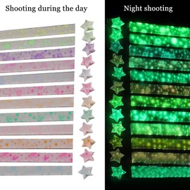 Star origami strips, paper star glow in the dark colored craft paper (glowing 12 colors (210 sheets)