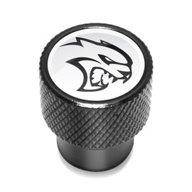 iPick Image for Dodge SRT Hellcat in White on Black Aluminum Tire Valve Stem Caps