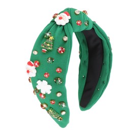 CAVETEE Christmas Headband for Women, Green Christmas Tree Hair Band Wide Knotted Headband with Pearl Rhinestone Christmas Decorations Hair Accessories Womens Gifts for Christmas