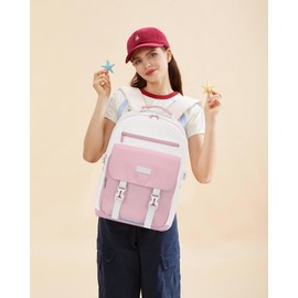 LOVEVOOK School Backpack for Teen Girls，Casual School Backpack 14-18 Teenage 15.6 Inch Laptop Bookbag, Cute Big Student Laptop Backpack for College Women Middle High School Travel Daypack，Pink