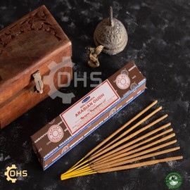 Satya Nag Arabian Oodh Incense Sticks - Hand Rolled | Full Box of 12 | With DHS Incense Stick Holder | Used for Aromatherapy, Yoga, Meditation, and Relaxation
