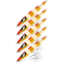 5 Pcs Slow Pitch Jig Flat Fall Jigs Saltwater Fishing Jig Vertical Baits with Glow Jig Hooks 60g/80g/150g/200g/250g 240lb (#006: Red&Gold(5 PCS), 60g)