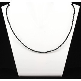 GemInspire Natural Gift Black Tourmaline Beads Necklace, 2.4-2.5 mm Round Beads, 925 Sterling Silver 18 Inch Adjustable Chain (Black Tourmaline)