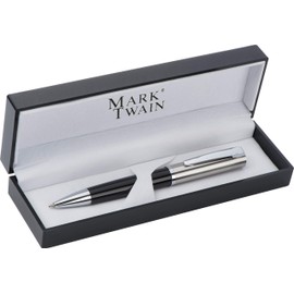 Schmalz® MARK®TWAIN 1338303 Twist Ballpoint Pen Made of Metal with Engraving - Simple Elegance Blue Lead - in Matching Gift Box for Birthday