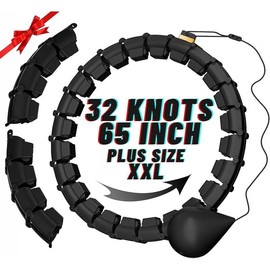 65inch 32 Knots Plus Size Quiet Weighted Hula Infinity Fitness Detachable Hoops Smart Silent Infinity Hula for Women 2 in 1 Waist and Abdominal Workout Hoop - Color: 32k-Black, Size: 65inch