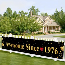 Kimini-Ki Awesome Since 1976 Banner, 50th Birthday Decoration for Women Men, 50th Birthday Aniversary Party Yard Sign, Fifty 50 Years Reunion Party Items Supplies, 50 Years Banner Outdoor Indoor (1976)