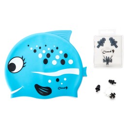 Newbee Fashion -Fish Swim Cap Combo Pack with Nose & Ear Plugs Comfortable Materials Kid Size