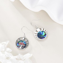 Mushroom Earrings 925 Sterling Silver Abalone Shell Mushroom Earrings Moon Phases Jewellery Gift for Women Ladies, Sterling Silver, No Gemstone