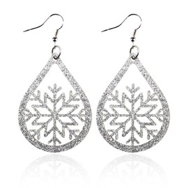 Christmas Santa Claus Faux Leather Earrings for Women Funny Layered Chic Sequin Red Hat White Beard PU Leather Lightweight Big Dangle Drop Earrings for Xmas Party Holiday Jewelry Gifts (Teardrop snowflake earrings)
