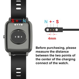 Smart Watch Charger, Magnetic Universal Charging Cable, Pin Spacing 2.54mm/4mm/7.62mm, Compatible for Smartwatch (Black, 4mm)