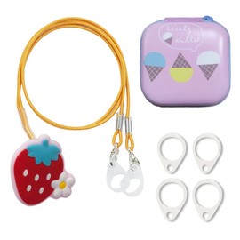 Hearing aid Clips otoclip to Prevent Loss for Children Adults, Anti-Lost Hearing aid Lanyard Protector BTE Clip Holder Rope with Silicone Loops and PU Carry case (Strawberry, Two Ear)