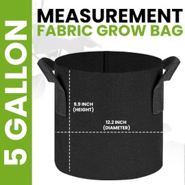Utopia Home 5-Pack 5 Gallon Nonwoven Fabric Grow Bags Suitable for Vegetables Flowers Mushroom, Heavy Duty Thickened Aeration Fabric Planters Pots with Handles (Black)