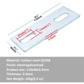 10 Pcs Electrogalvanized Dock Parts Dock Cleat Flat Washer Plate,3.5mm Thickness Steel Bearing Plate Square Washer, 1-5/8 x 4-3/8 inches
